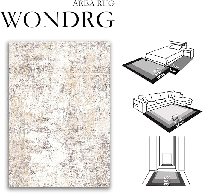 4x6 Washable Area Rug Beige Grey Neutral Abstract Entryway Kitchen Non Slip Low - Image 2