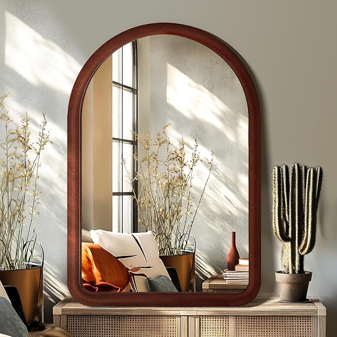 36"x24" Arched Bathroom Mirror, Wall Mounted Vanity Plush Flannel Frame Mirror - Image 7