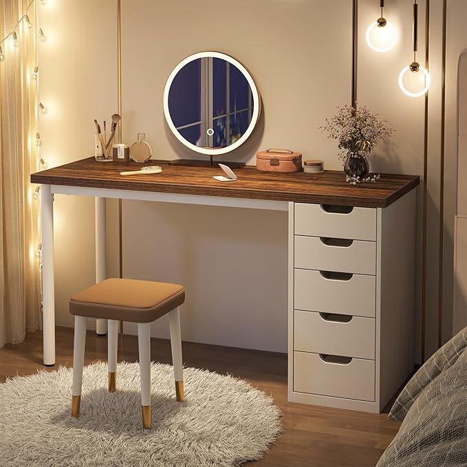 Tribesigns Computer Desk with 5 Drawers, 47 inches Rustic Brown Home Office - Image 6