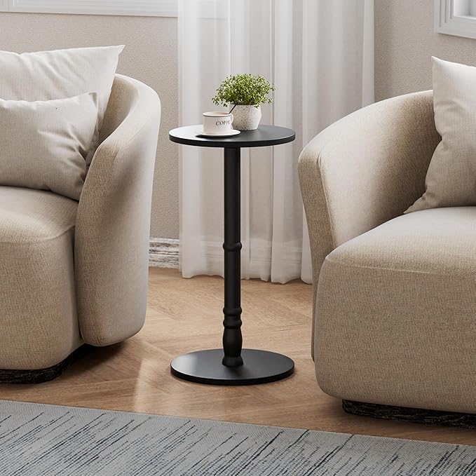 Round Side Tables Set of 2, Solid Wood Pillar - Image 2