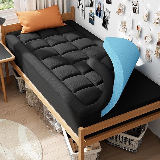 ELEMUSE Dual Layer 3 Inch Memory Foam Mattress Topper Twin, 2 Inch Cooling Gel by Elemuse
