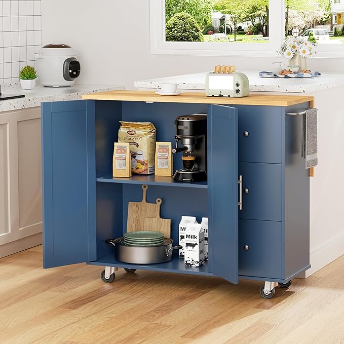 Shintenchi Kitchen Island with Folding Drop Leaf, Rolling Island Table with - Image 6