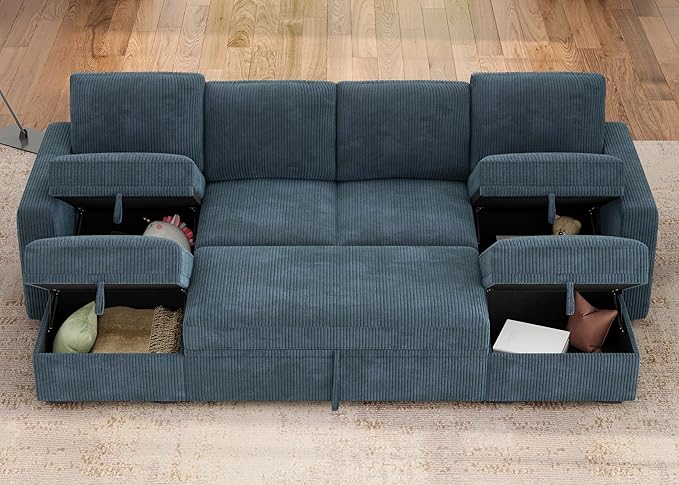 HONBAY Modular Sectional Sleeper Sofa Bed, Corduroy Pull Out Couch - Image 7