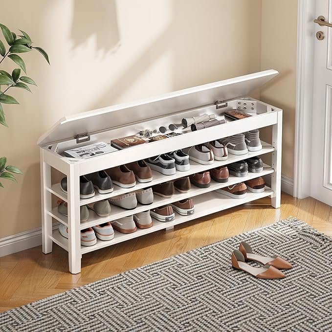 Shoe Rack Bench Seat Rubberwood 3-Tier Wooden Storage Bench 550lbs Compact by IUNVR