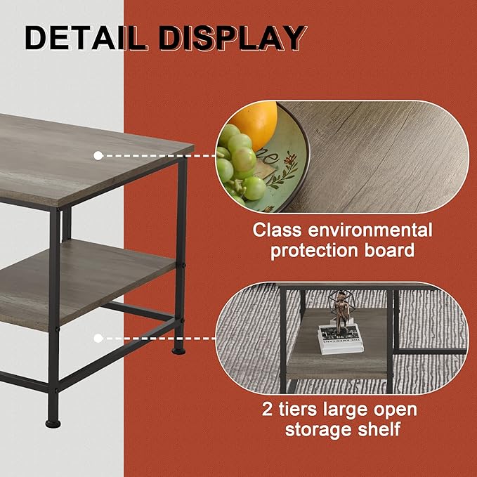 SENIG Grey Oak Rectangle Wood and Metal Coffee Table - Image 4