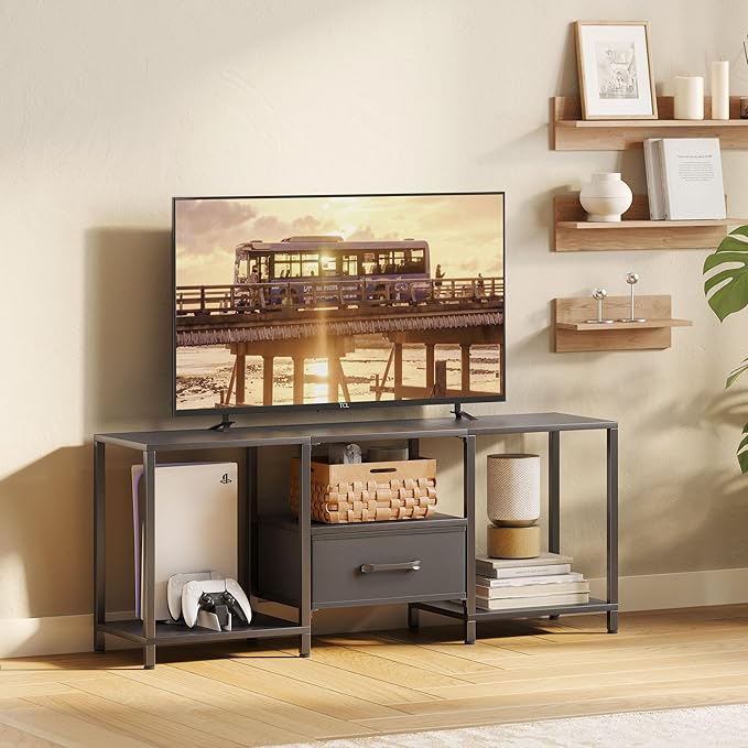TV Stand with Fabric Drawer for 55 Inch TV, Entertainment Center with Open - Image 7