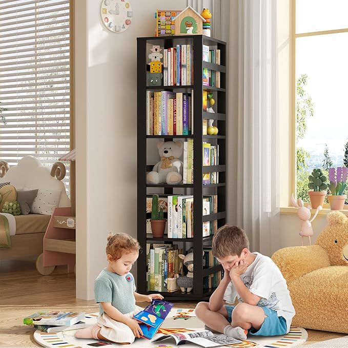 Homykic Rotating Bookshelf, Bamboo 360 Display Spinning Bookshelf Tower - Image 5