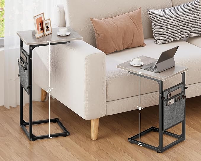Vagusicc C Shaped End Table, Adjustable Height Small Couch Side Table, Laptop - Image 3