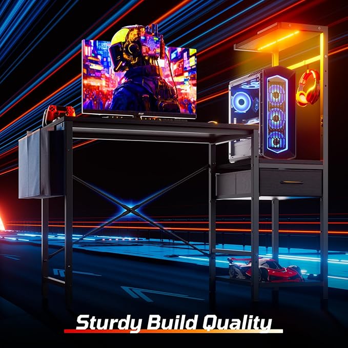 Bestier Gaming Desk with LED Lights, 44 Inch Reversible Computer Desk with - Image 2