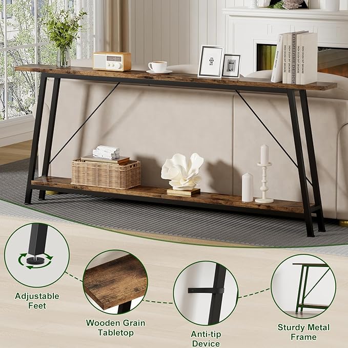 IBUYKE 78.7 Inches Extra Long Sofa Table Behind Couch, Industrial 2-Layer - Image 8