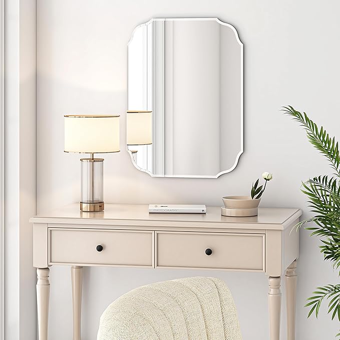 KOHROS Frameless Scalloped Beveled Edges Mirror 20" x 28" Bathroom Mirrors - Image 7