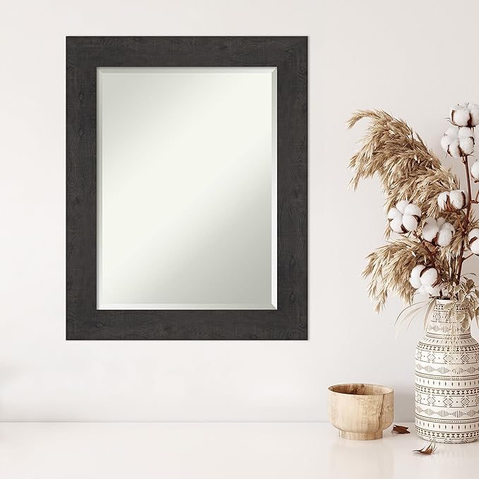 Amanti Art Brown Wall Mirror 30x24 Rustic Plank Espresso Rectangle Bathroom - Image 5
