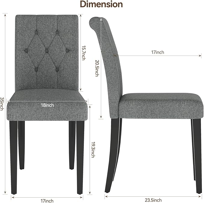 Upholstered Dining Chairs Set of 2, Button Tufted Parsons Dining Chair - Image 2