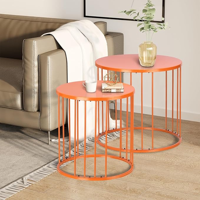 LEWIS&WAYNE Outdoor Side Table Set of 2, Metal Circle Accent End Tables - Image 8