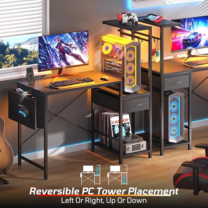 Bestier Gaming Desk with LED Lights, 44 Inch Reversible Computer Desk with - Image 7