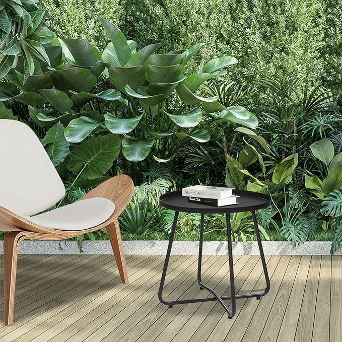 Dia.17.7ins Steel Round Coffee Table, Steel Tray Table, Side Table, Outdoor and - Image 2