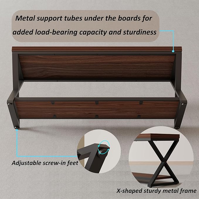 IBF Wood Entryway Bench Indoor, Industrial Wooden Metal Entry Shoe Storage - Image 4