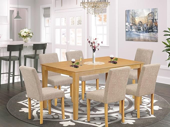 East West Furniture CAAB7-OAK-04 7 Piece Modern Dining Table Set Consist of a - Image 2