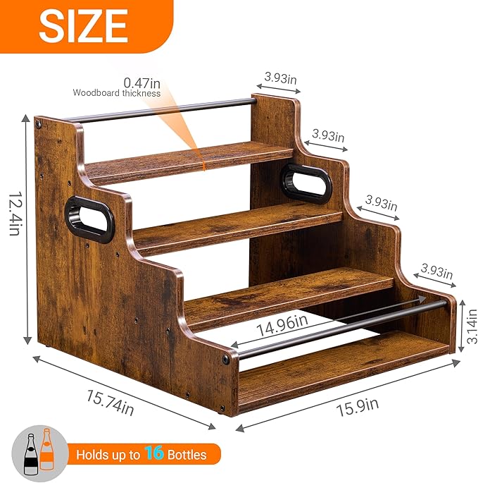 4-Tier Liquor Bottle Display Shelf, Holds up to 16 Bottles, Extra Large Rustic - Image 3