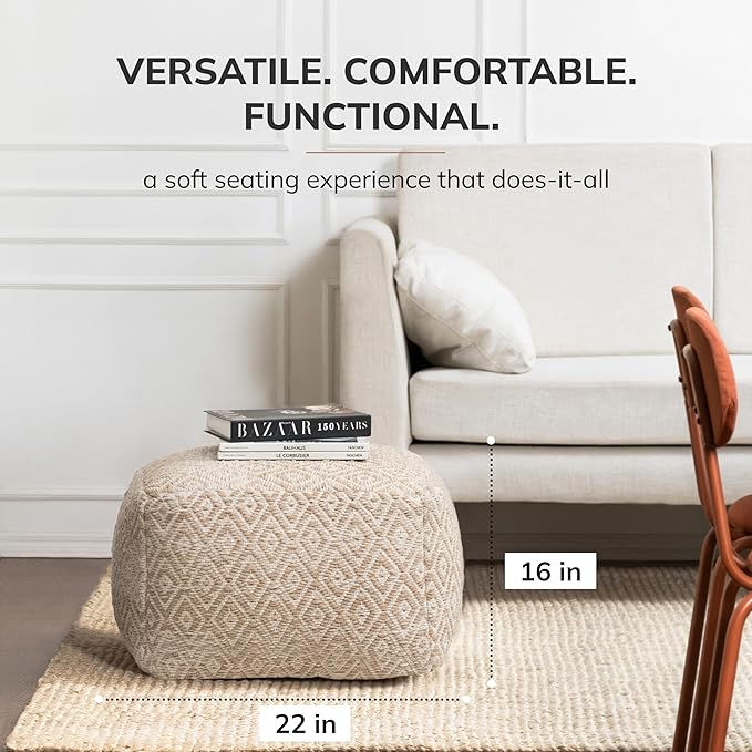 Anji Mountain 22"x22"x16" Handmade & Handcrafted Ottoman Pouf Comfortable Pouf - Image 3