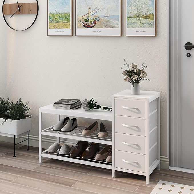 EXOTICA 3-Tier Shoe Storage Bench White Entryway Shoe Rack - Image 7