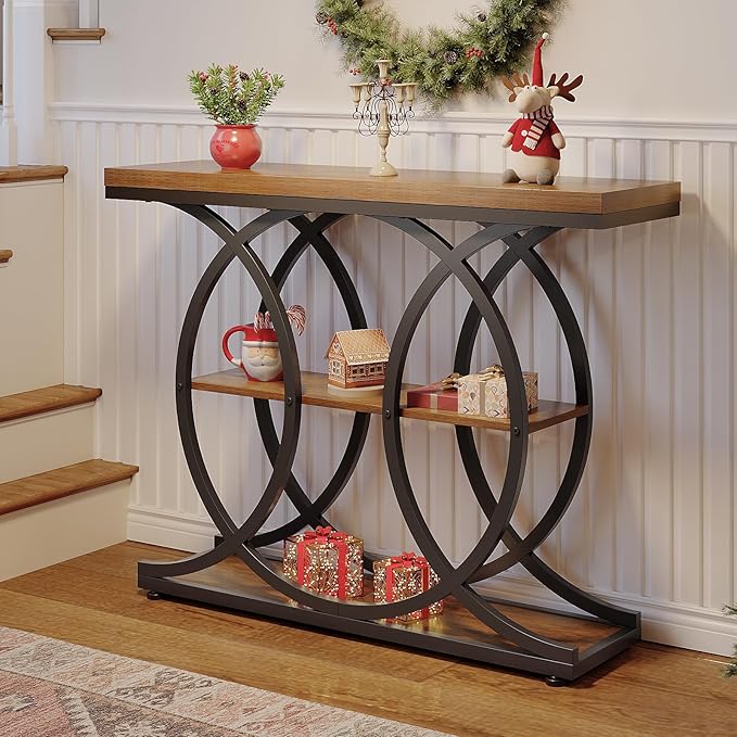 GiftGo Narrow Console Table for Entryway Industrial 3-Tier Sofa Table Behind - Image 3