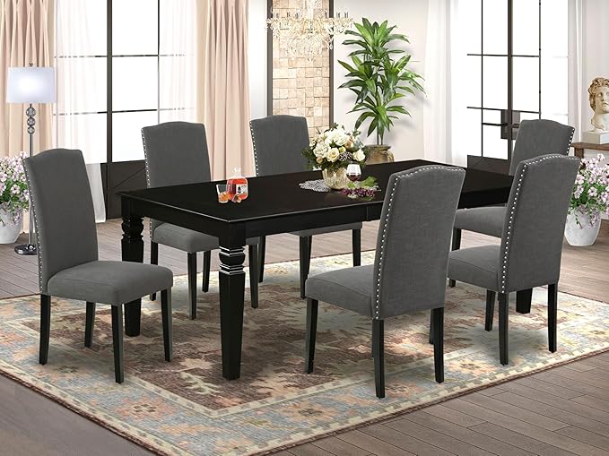 East West Furniture LGEN7-BLK-20 7 Piece Kitchen Table Set Consist of a - Image 2