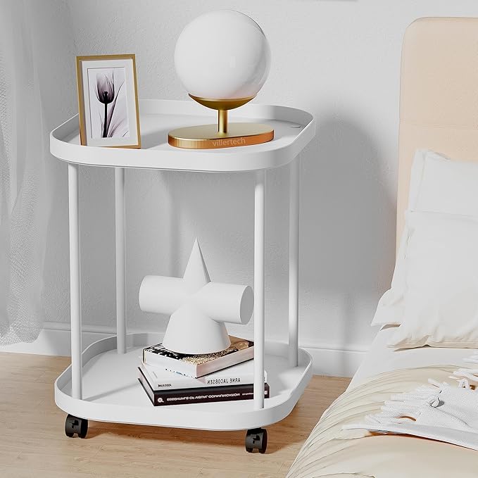 Side Table with Wheels, End Table Living Room Plastic Mobile Sofa Side Table - Image 5