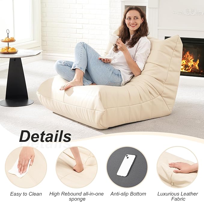 Hobestluk Giant Bean Bag Chair Lazy Floor Sofa, Memory Foam Fireside Sofa - Image 6
