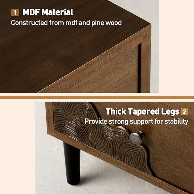COSIEST Modern Nightstand with 2 Storage Drawers, Mid Century End Table - Image 7