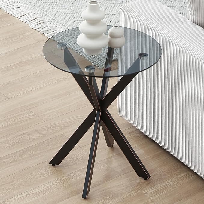 Modern Glass End Table, Small Round Side Table by EdwinsChoice-ModernFurniture