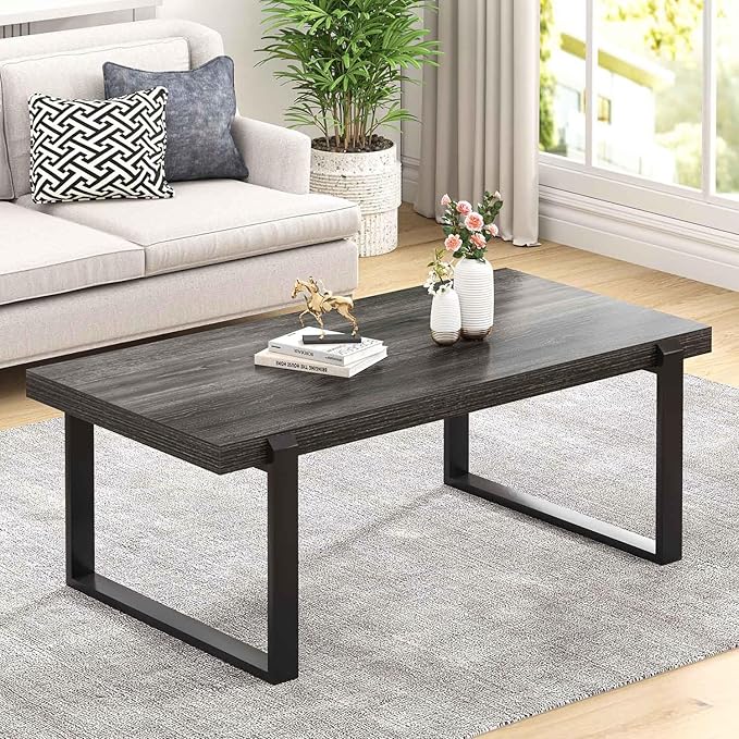 FOLUBAN Industrial Coffee Table, Rustic Wood and Metal Center Table, Modern by FOLUBAN