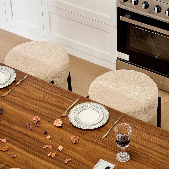 Dining Room Chairs Set of 8, 23.6" Sherpa Backless Beige Boucle Dining Chair - Image 7