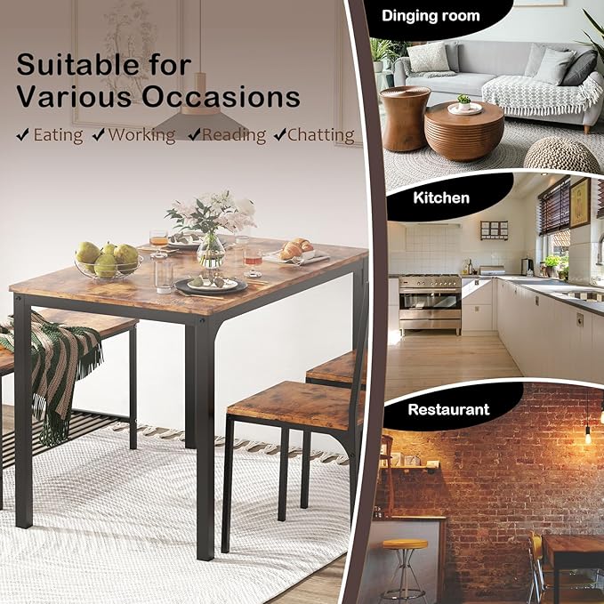 soges 4 Person Dining Table Set, 43.3inch Kitchen Table Set - Image 6