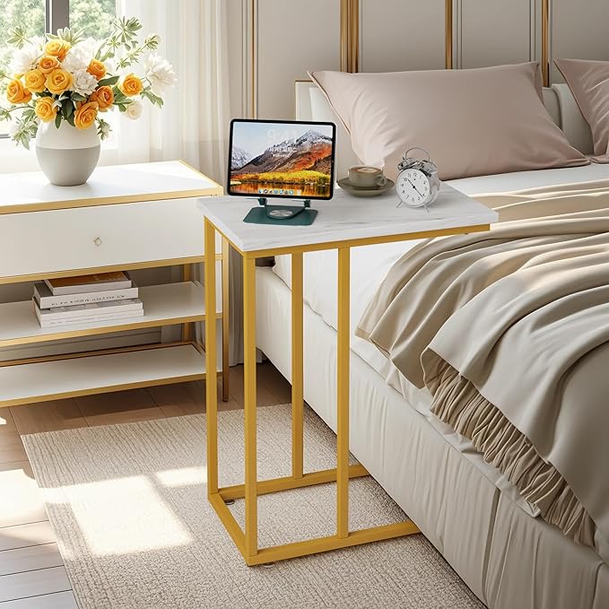 VECELO C Shaped End Side Table for Sofa Couch and Bed Snack TV Tray for Living - Image 6