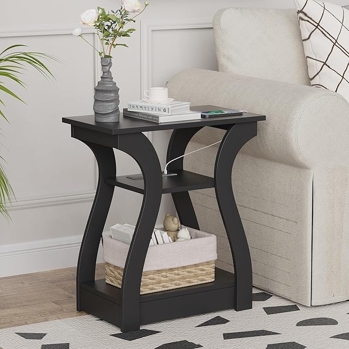 End Table with Charging Station, Side Table with USB Ports and Outlets by FROMJBEST