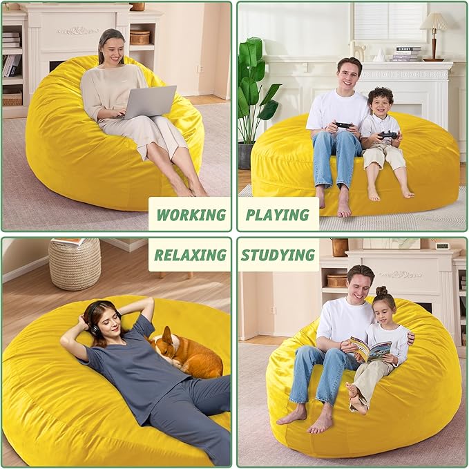 7FT Bean Bag Chair with Ultra Soft Velvet Cover Bean Bag Sofa with Memory Foam - Image 6