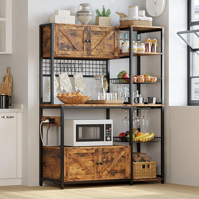 IRONCK Bakers Rack with 2 Storage Cabinets and Power Outlet, 45.3 Inch by IRONCK
