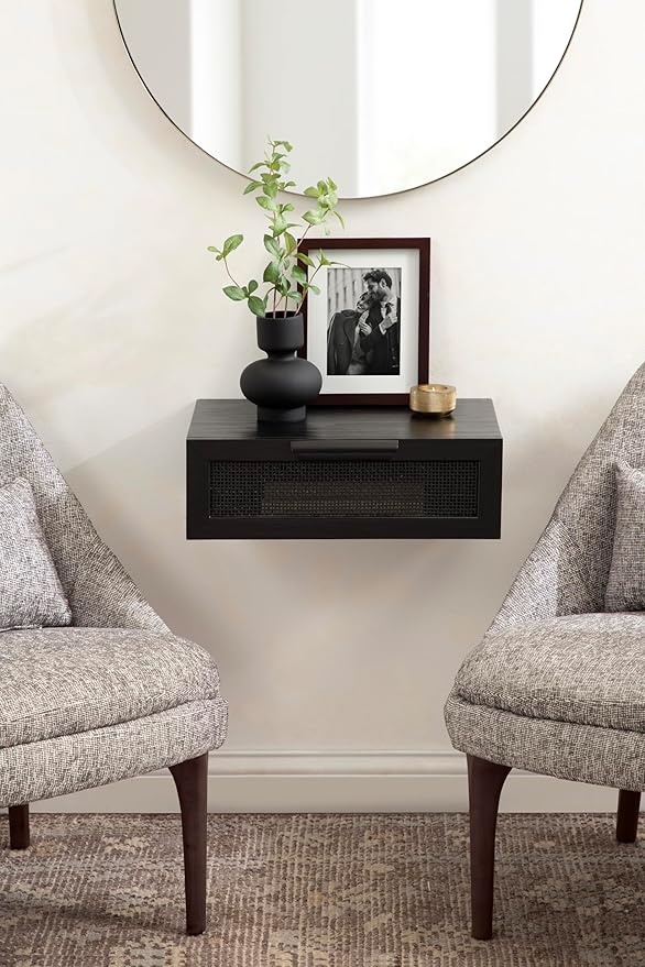 Kate and Laurel Ori Transitional Cane Rattan Floating Side Table - Image 2