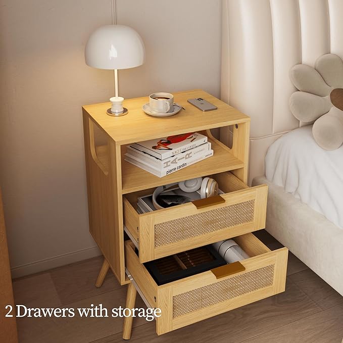 Rattan Nightstand, Farmhouse Bedside Table - Image 5