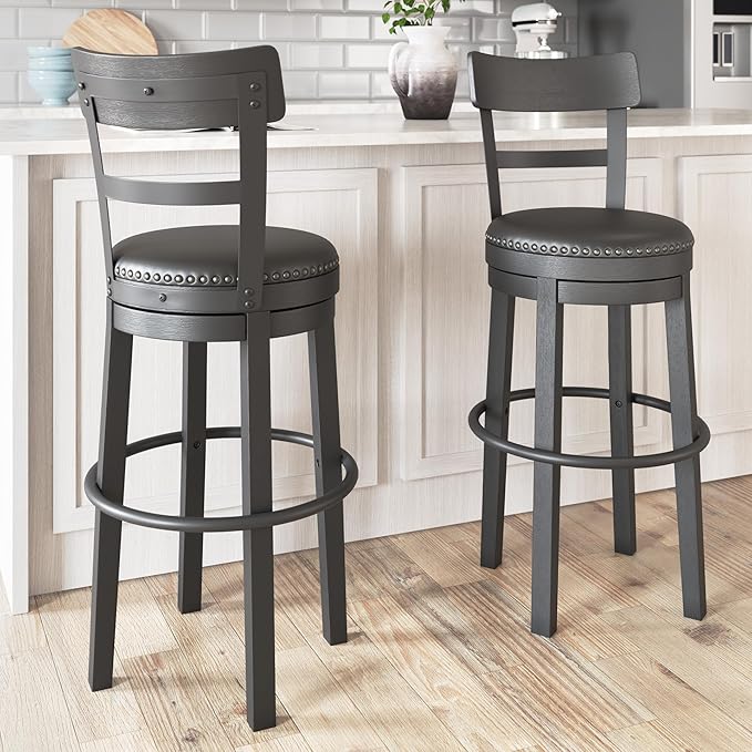 Signature Design by Ashley Valebeck 30.38" Casual Pub Height Upholstered Swivel - Image 2
