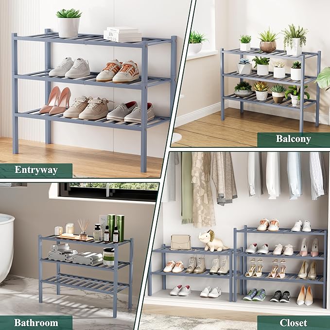 Smiry Shoe Rack, 3 Tier Bamboo Shoe Organizer, Stackable Free Standing Wooden - Image 7