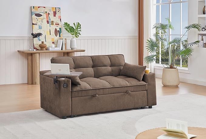 65-inch Multifunctional Loveseat Pull Out Sleeper Sofabed W/Cupholders - Image 5