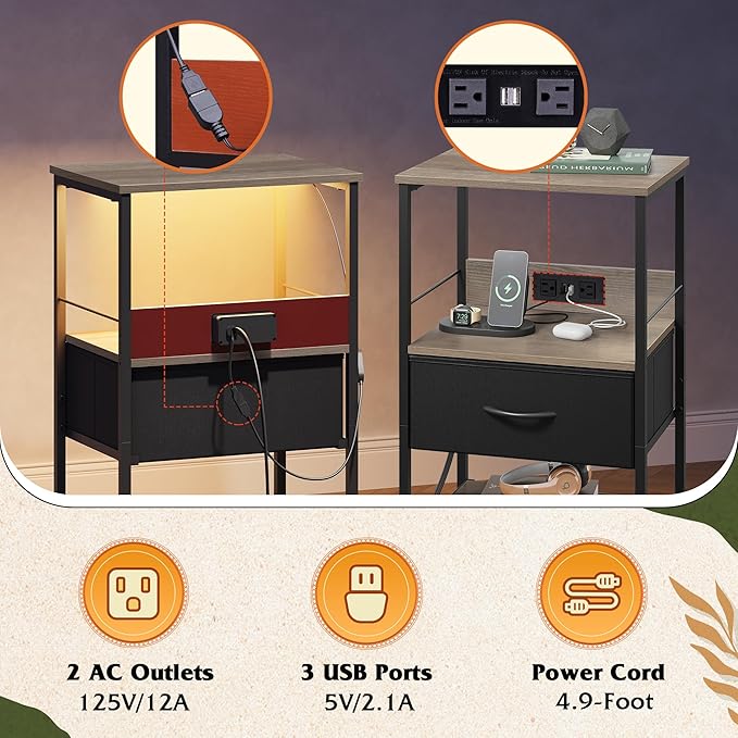 WLIVE LED Nightstand, Night Stand - Image 5