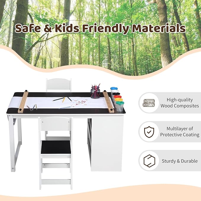 4 In 1 Kids Art Table and Chair Set, Toddler Craft Large Storage Desk - Image 5
