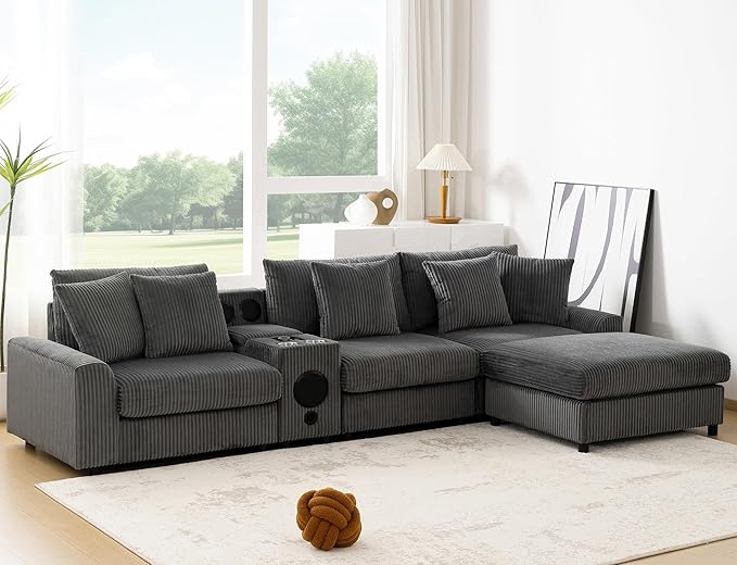 Merax 114 * 64" Corduroy Sectional Couches by Merax