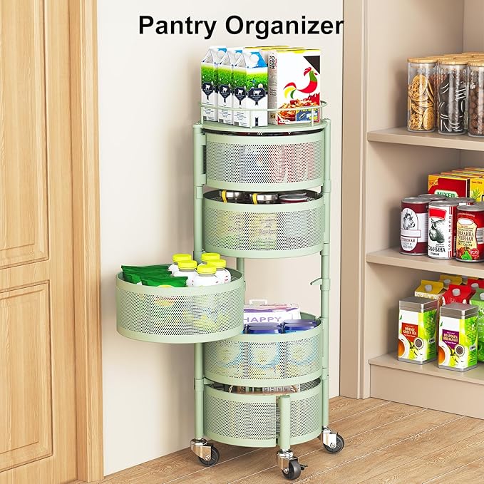 SAYZH Fruit Vegetable Basket for Kitchen, Rotating Storage Rack, 5 Tier Rolling - Image 6