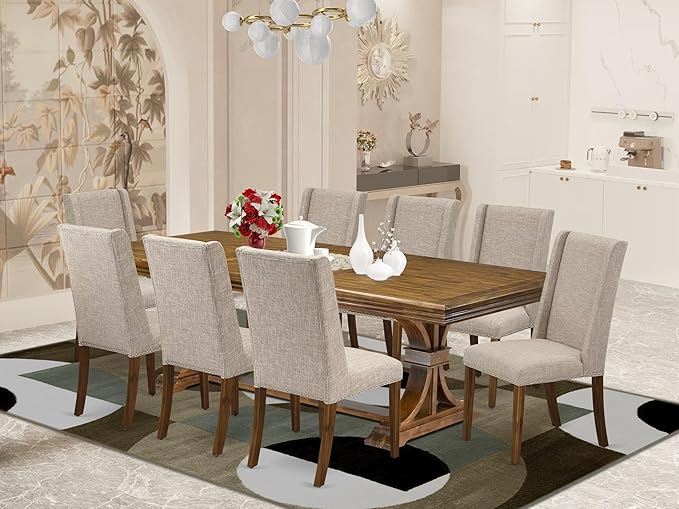 NEFL9-AWA-04-9-Piece Kitchen Set Consists of a Dinner Table and 8 Light Tan by LuxebyEastWestFurniture