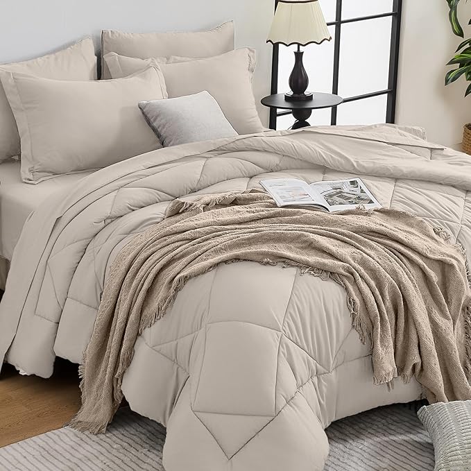 HEVUMYI Beige Tan Queen Comforter Set by HEVUMYI
