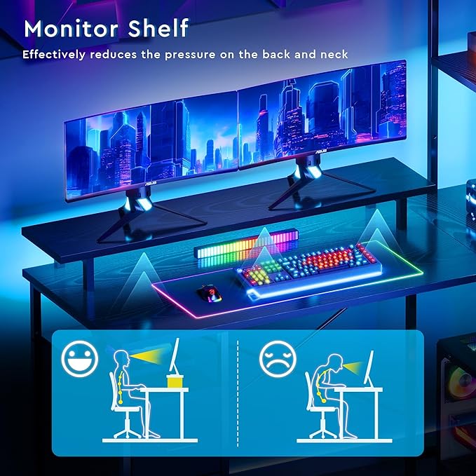 L Shaped Gaming Desk with Shelves, Reversible Computer Gaming Desk with LED - Image 8